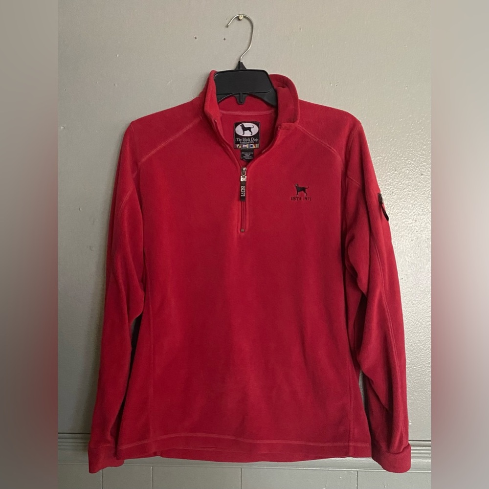 The Black Dog Womens Red Fleece 3/4 zip hoodie size Large